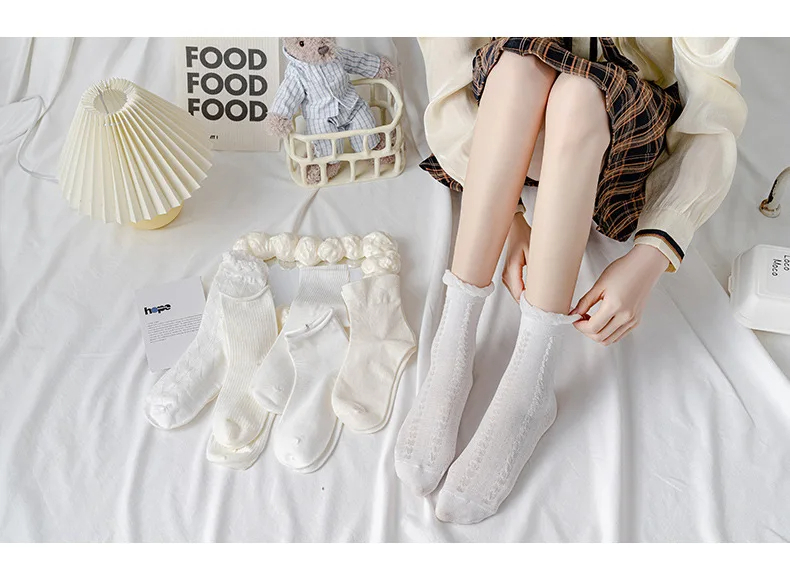 Coquette White Texture Crew Socks (6 Designs)