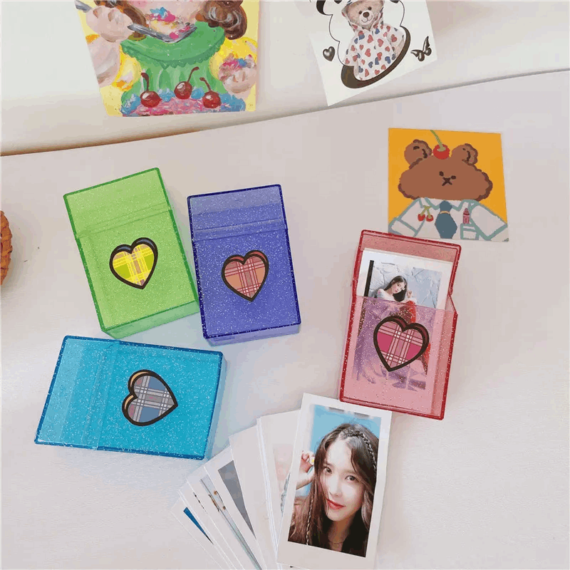 Argyle Heart Glitter Photo Card Storage Case (6 colors)