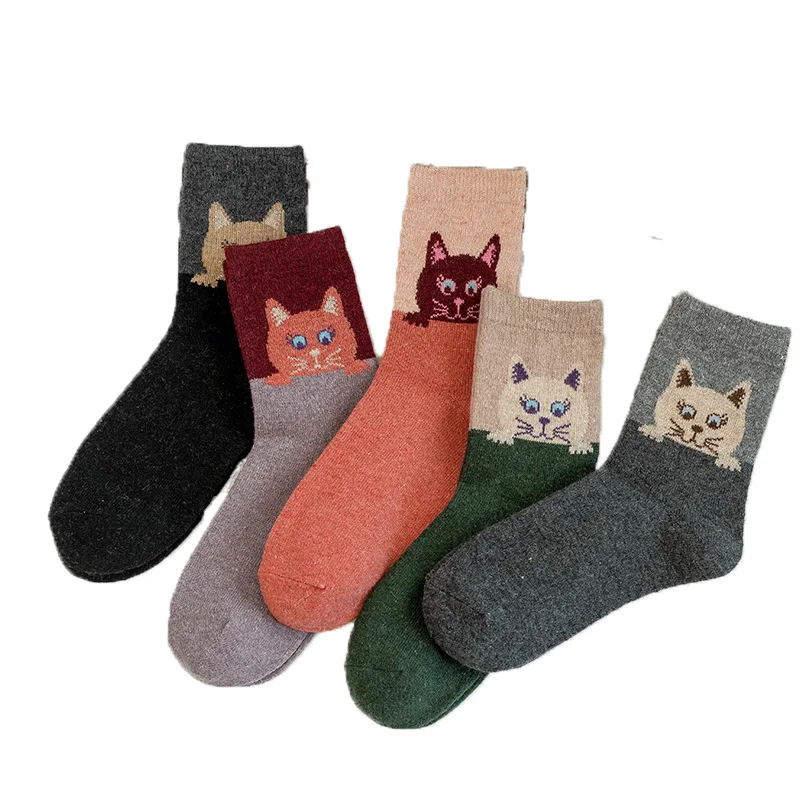 Peeking Cat Crew Socks, Set of 5