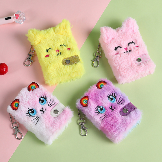 Plush Clip On Rainbow Kitten Mini Notebook (4 Designs)