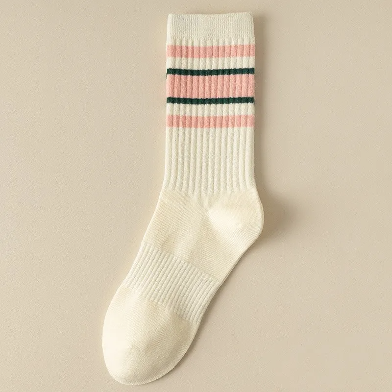 Multicolour Vintage Style Stripe Crew Socks (5 Colours)
