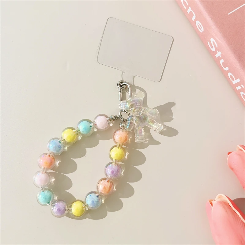 Glossy Beaded Teddy Bear Phone Strap