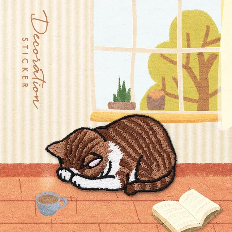 Sleepy Cat Embroidered Iron-On Patch (6 Designs)