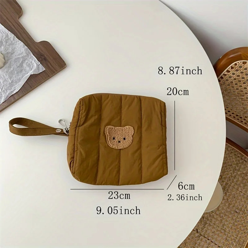 Quilted Teddy Bear Face Zipper Pouch