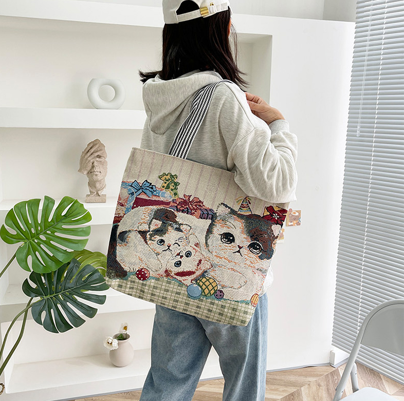 Old School Cat Embroidery Tote (5 Designs)