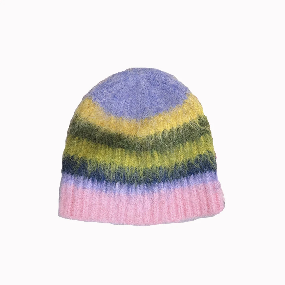 Fluffy Striped Beanie Hat (5 Colours)