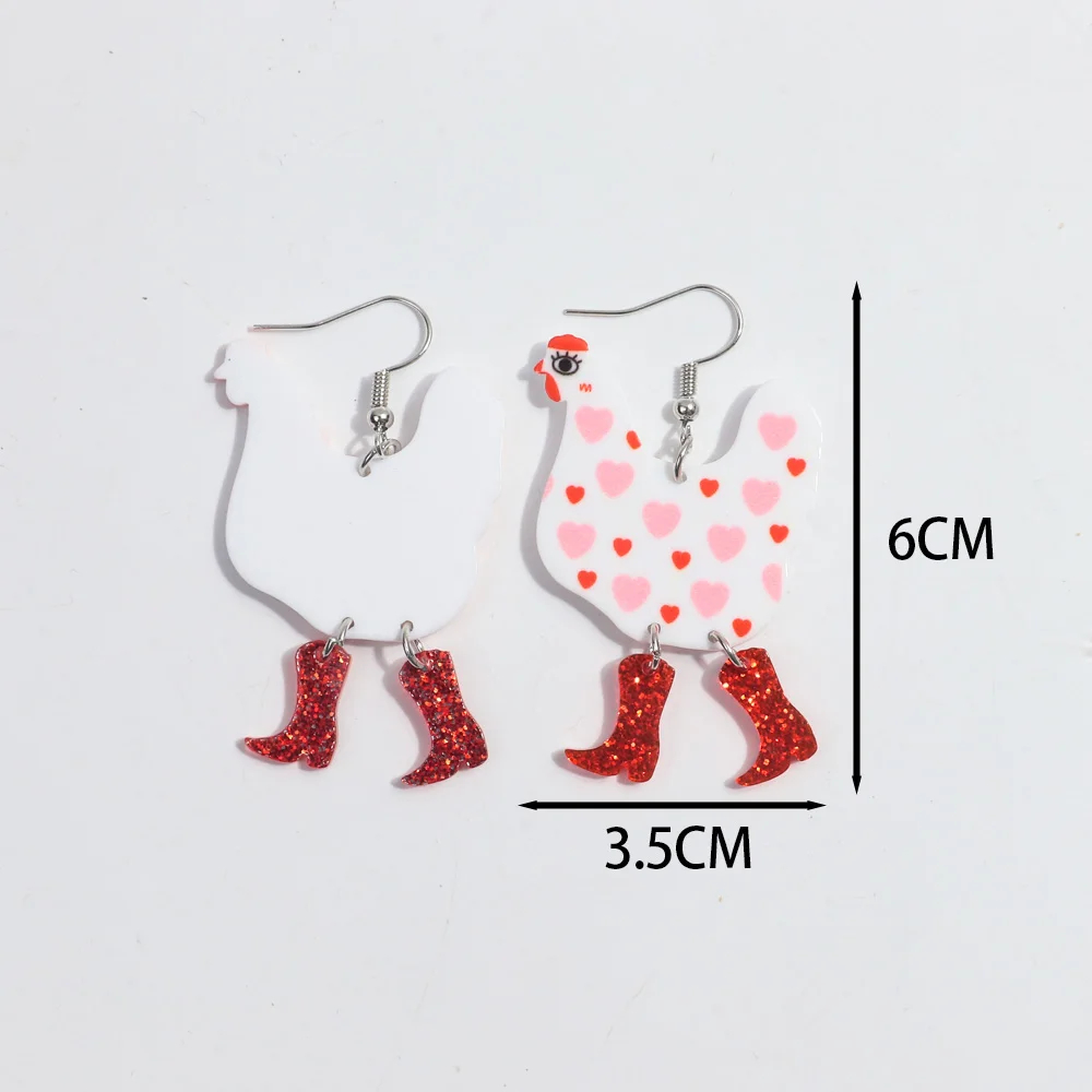 Glitter Boots Chicken Acrylic Earrings