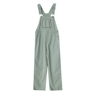 Mint Flower Embroidery Overalls