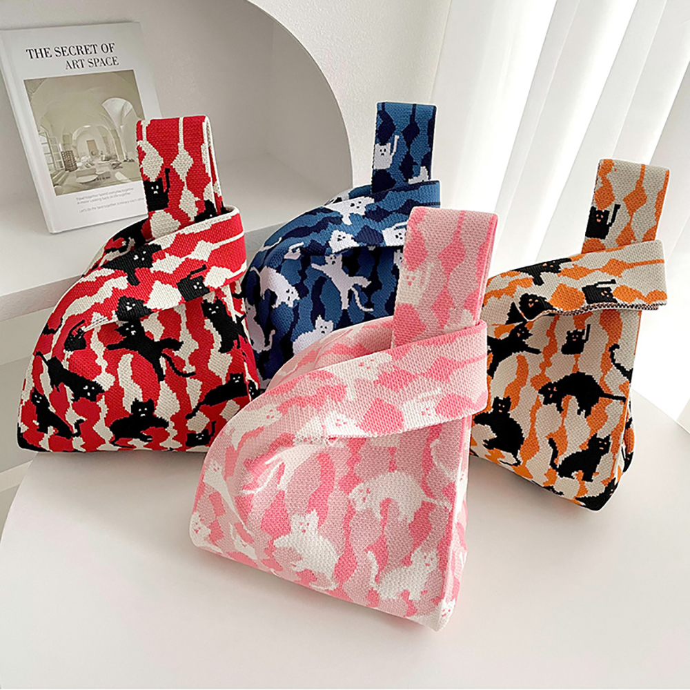 Cat Party Knitted Mini Lunch Tote (4 Colours)