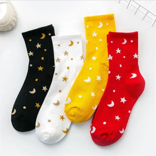 Star and Moon Pattern Ankle Socks (4 Colours)