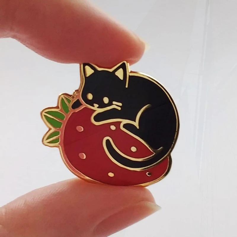 Strawberry Cat Enamel Pin