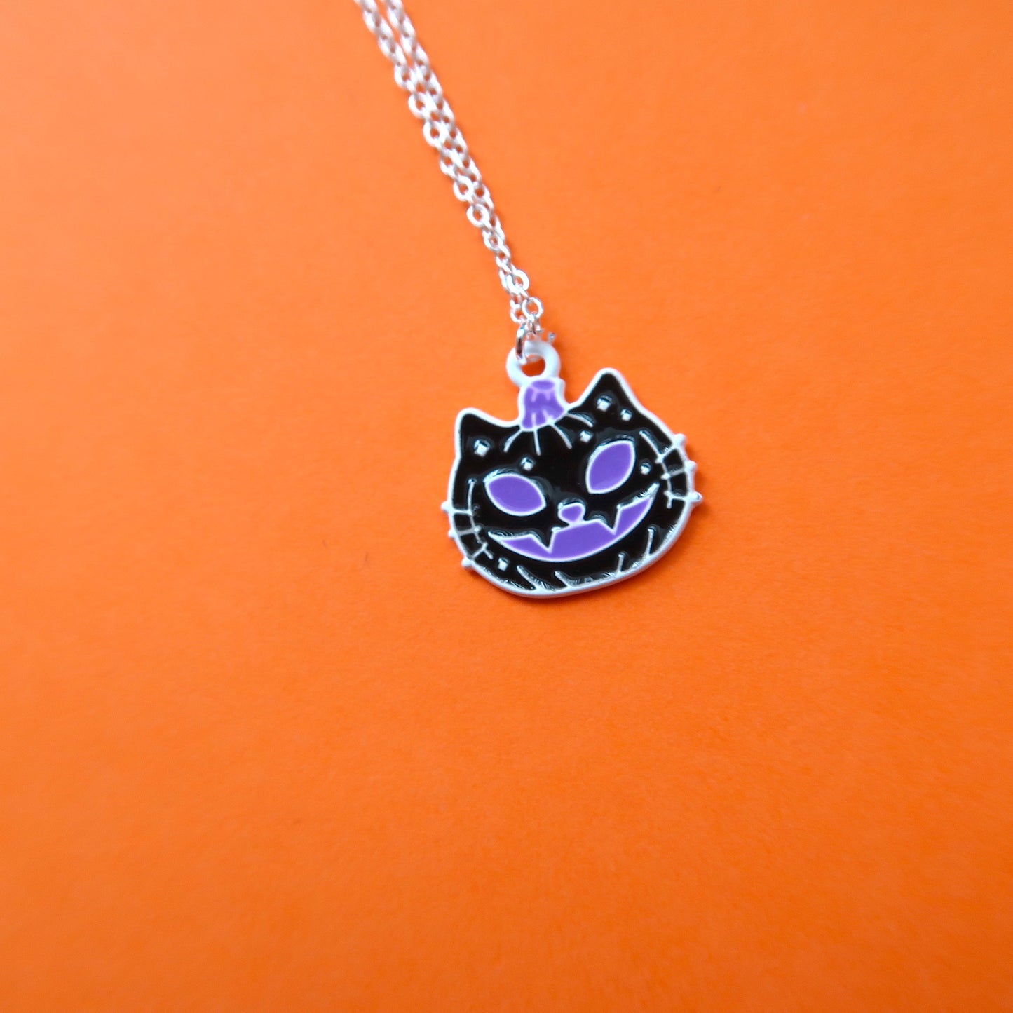 Black Jack-O-Lantern Cat Pumpkin Charm Necklace