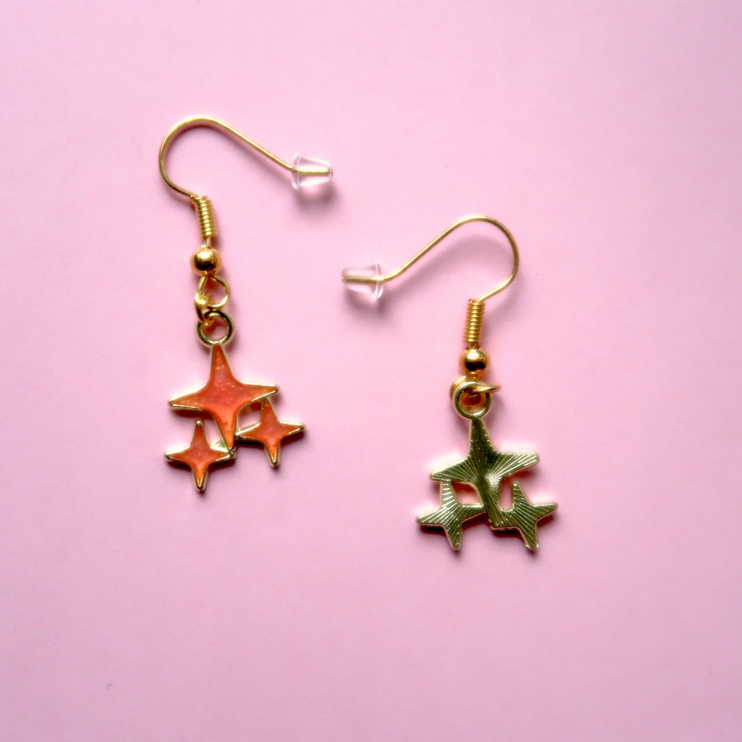 Dangly Pink Spangle Star Earrings
