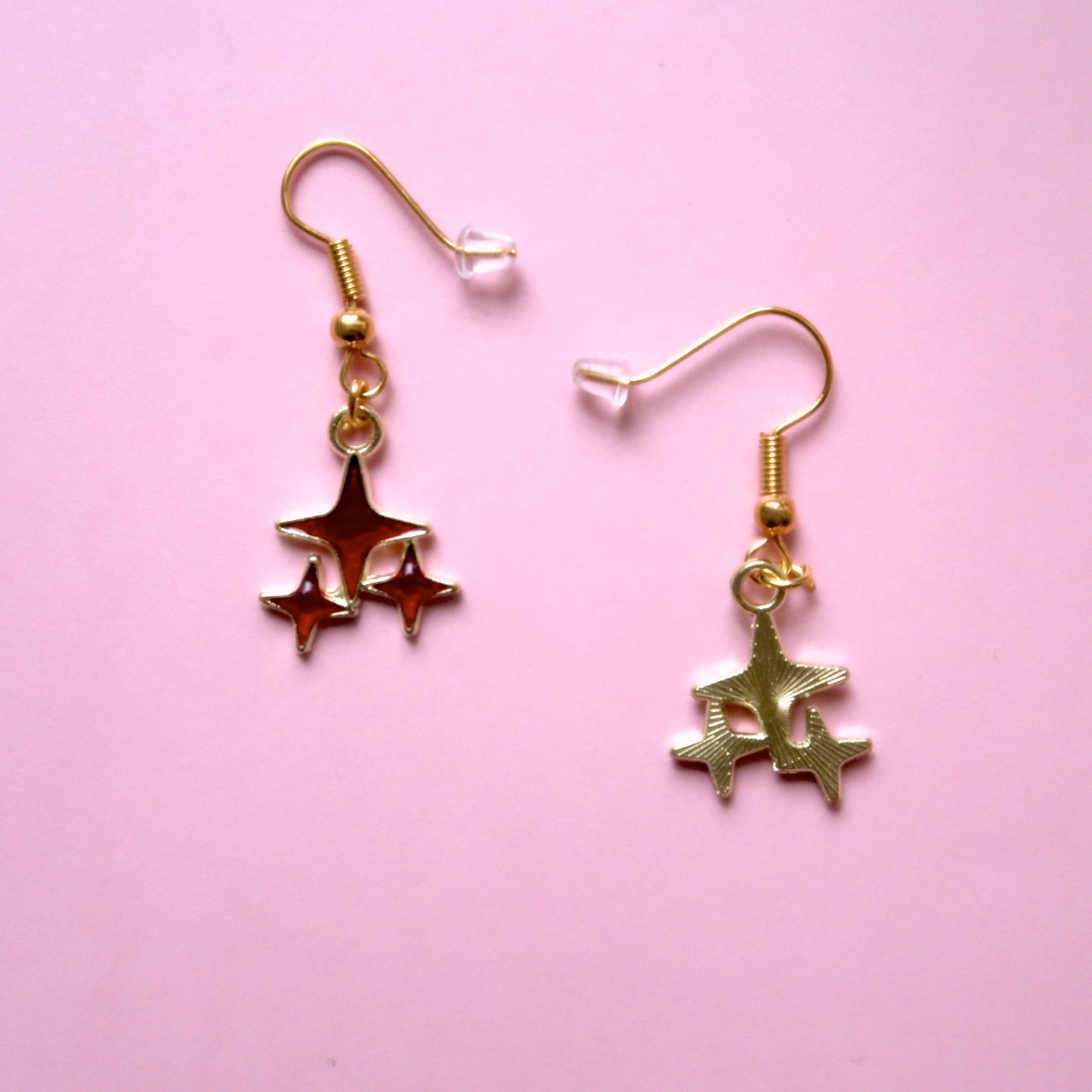 Dangly Red Spangle Star Earrings