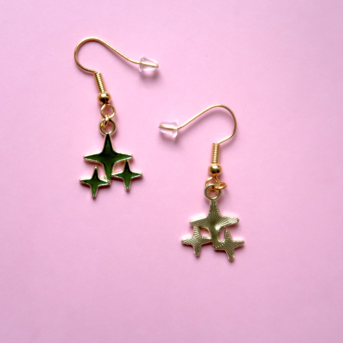 Dangly Green Spangle Star Earrings
