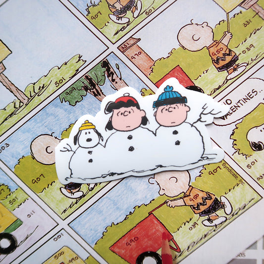 Snoopy Vinyl Sticker // Snoopy, Linus and Lucy from Peanuts comics Snowman Set Glossy Vinyl Sticker