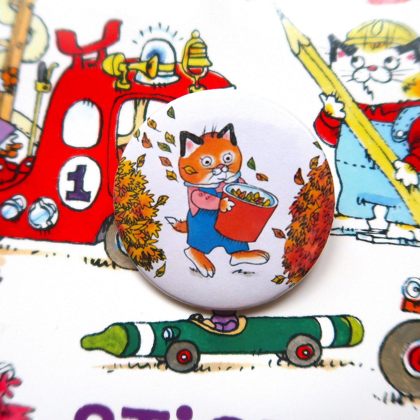 Richard Scarry Autumn Kitty Cat 44MM Can Badge