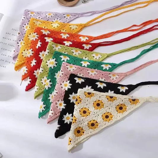 Crochet Flowers Triangle Scarf (10 Colours)