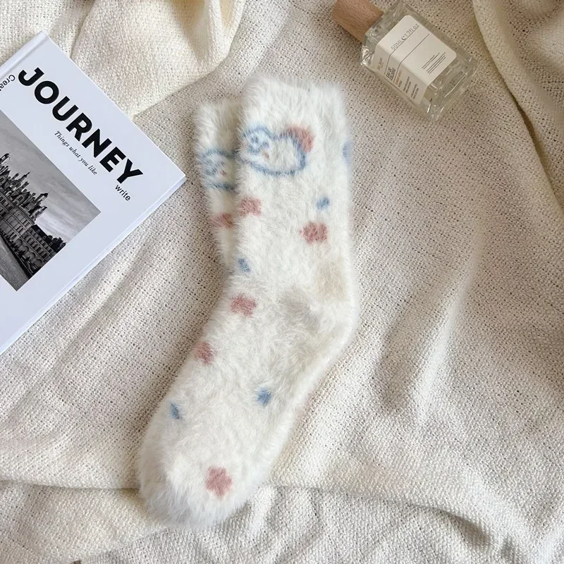 Fluffy Illustration Crew Socks (5 Designs)