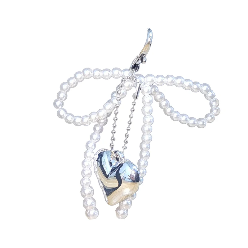 Coquette Pearl Ribbon Bow and Heart Clip On Charm