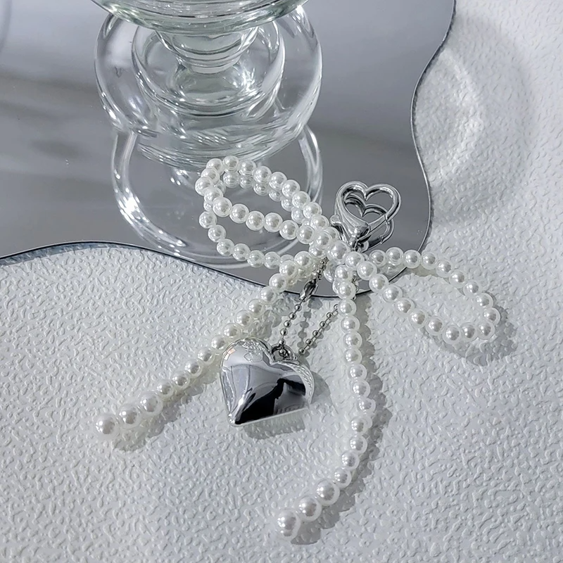 Coquette Pearl Ribbon Bow and Heart Clip On Charm