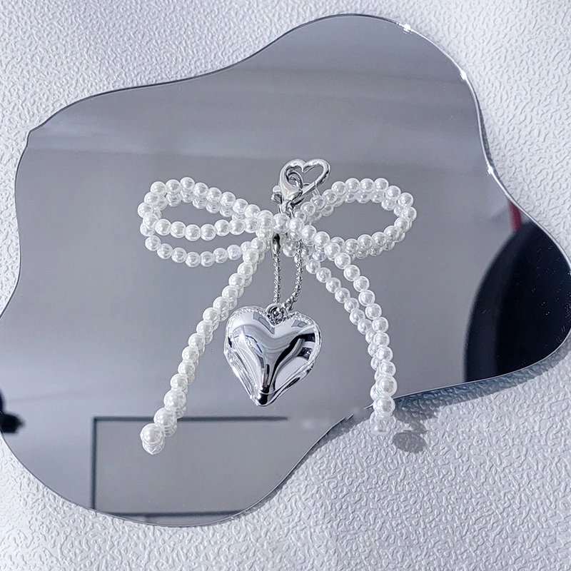 Coquette Pearl Ribbon Bow and Heart Clip On Charm