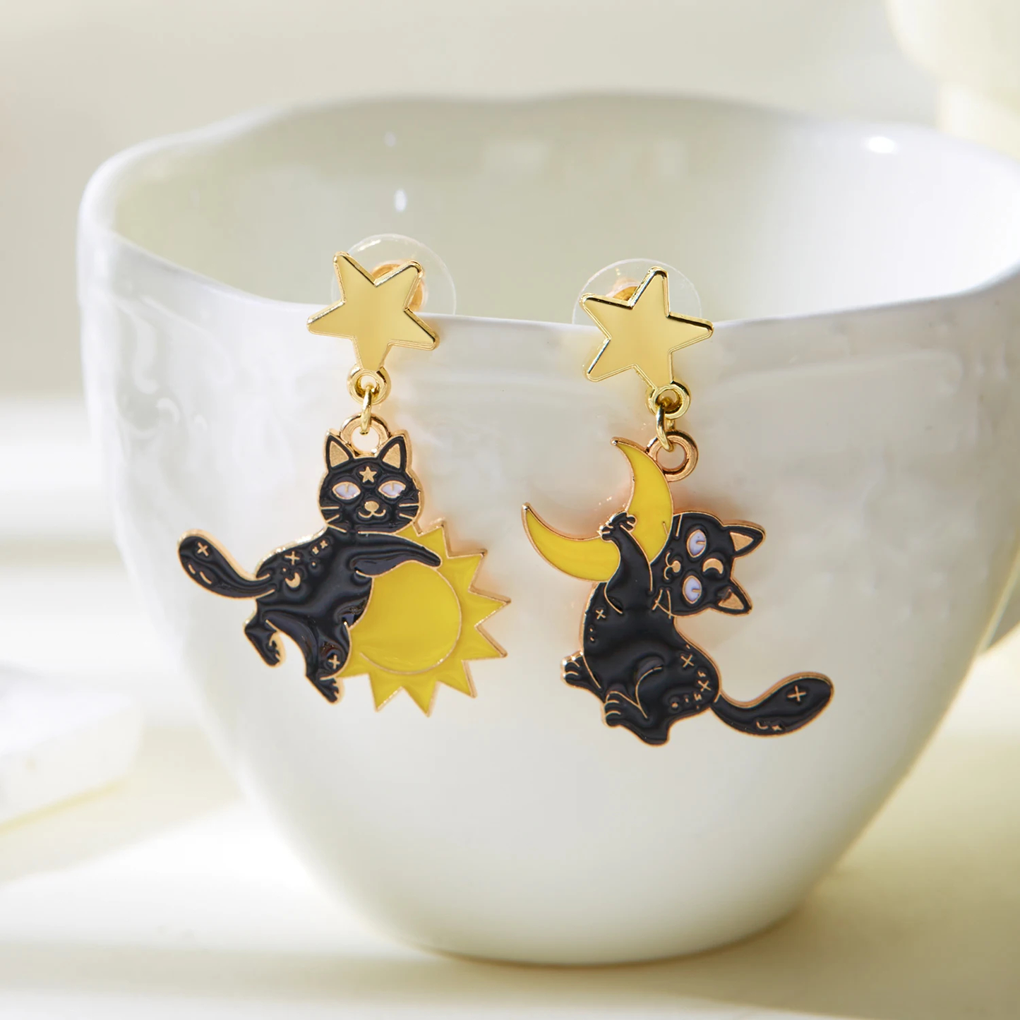 Moon and Sun Kitten Earrings