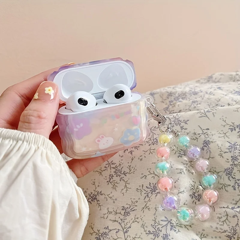 Pastel Bunny AirPods Charger Case Cover with Bubble Wrist Strap
