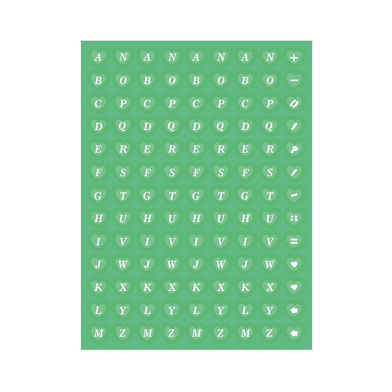 Glitter Heart Alphabet Letter Sticker Sheets (6 Colours) - Ice Cream Cake