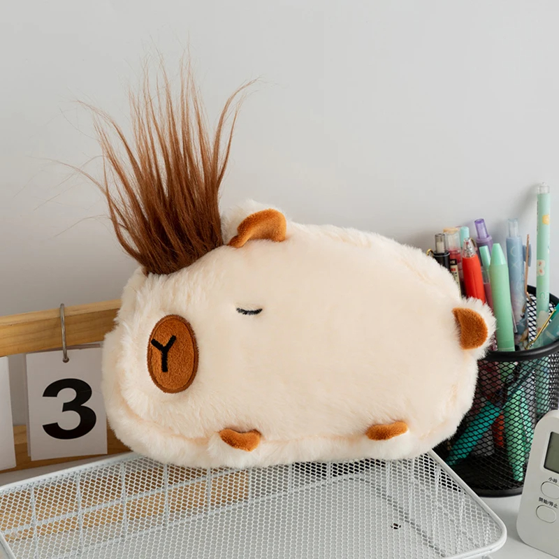 Plush Capybara Pencil Case with Hair Tuft (3 Designs)