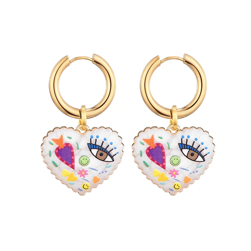 Heart Shaped Doodle Earrings - Ice Cream Cake