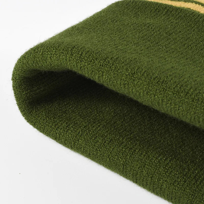 90s Pom Pom Striped Beanie Hat