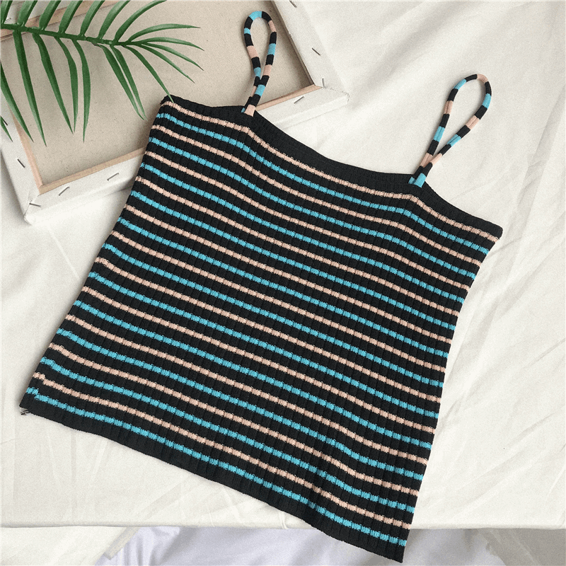 90s Stripe Knit Spaghetti Strap Top (6 Colours) - Ice Cream Cake