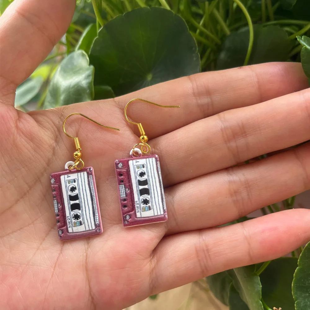 Dangly Retro Cassette Tape Earrings