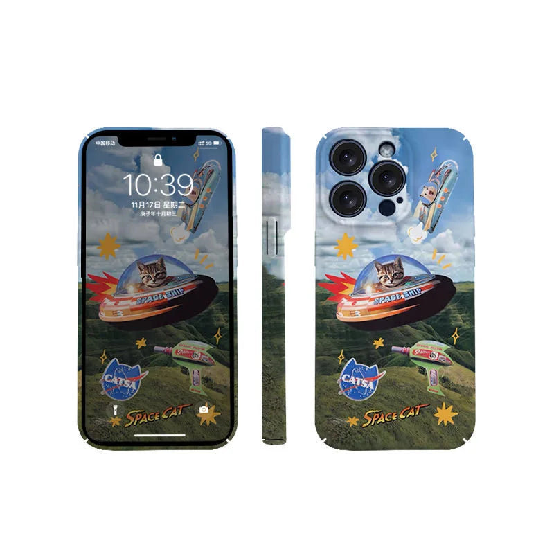 Ins Space Cat Blue Sky Magnetic Case for IPHONE 16 15PRO MAX 14 13 PRO 13 PRO MAX 15 15PLUS 12 Acrylic Hard Mobile Phone Cases - Ice Cream Cake