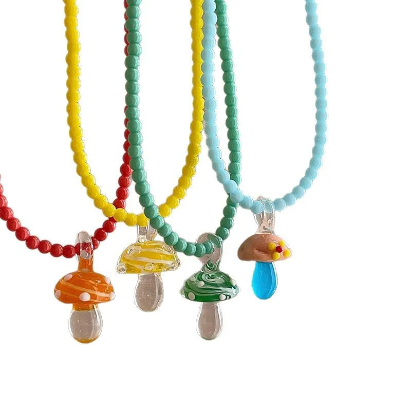 Beaded Mushroom Charm Necklace