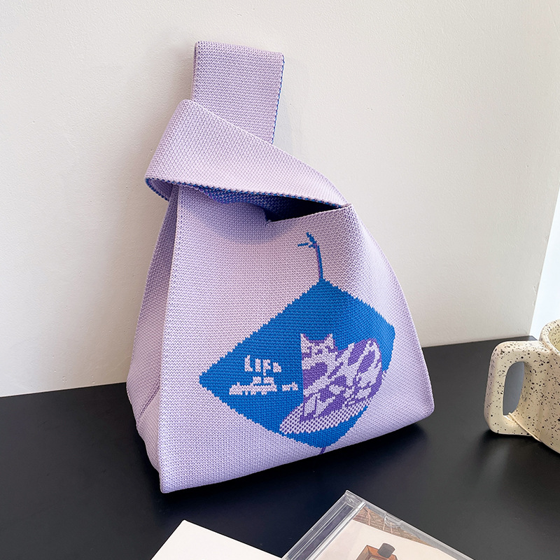 Relaxing Cat Knitted Mini Lunch Tote (4 Colours)