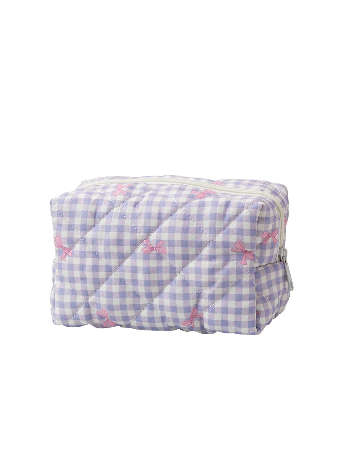 Quilted Gingham Bow Zipper Pouch