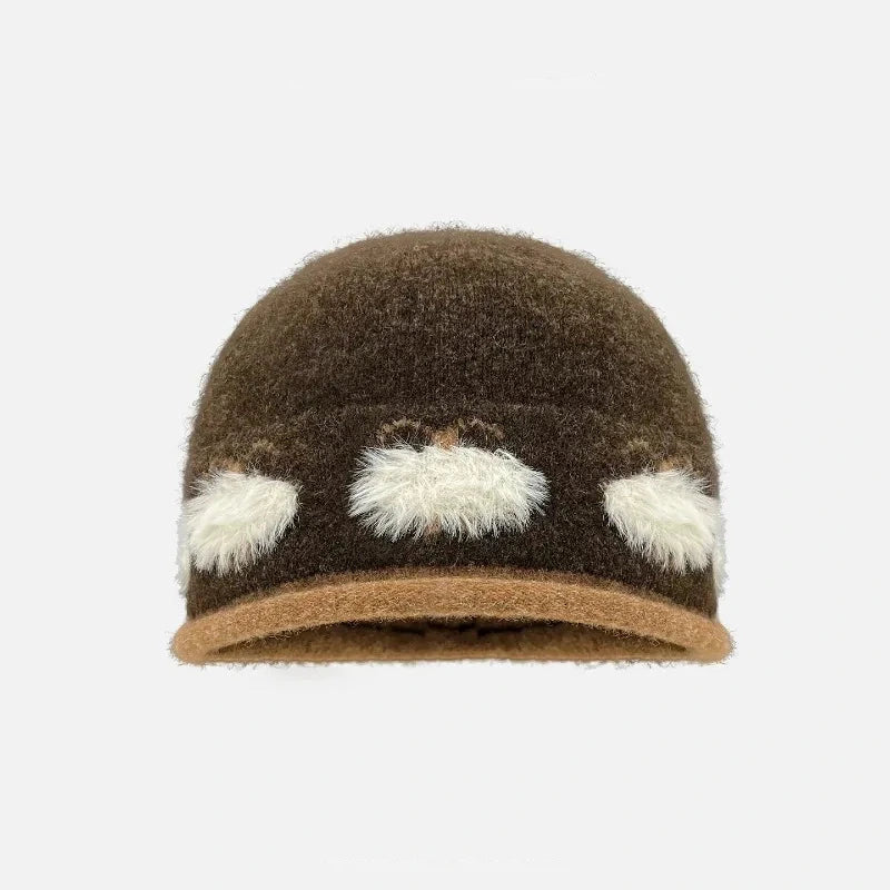 Fluffy Ram Knit Beanie Hat
