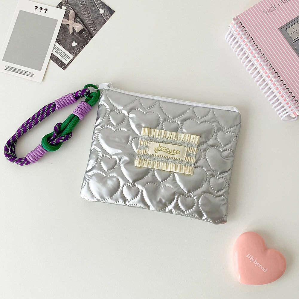 Korean Fashion Square Silver Love Makeup Bag Handbag Trendy Girls Lipstick Storage Bag Gifts Student Stationery Pencil Case New - Ice Cream Cake