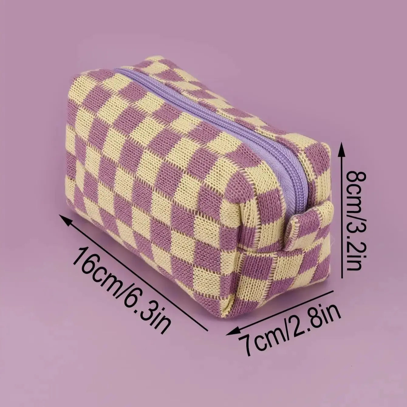 Purple Checkerboard Zipper Pouch