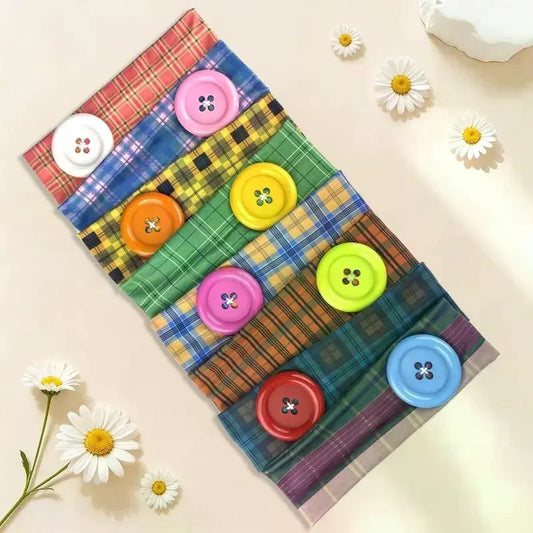Retro Plaid Headband with Giant Button Detail