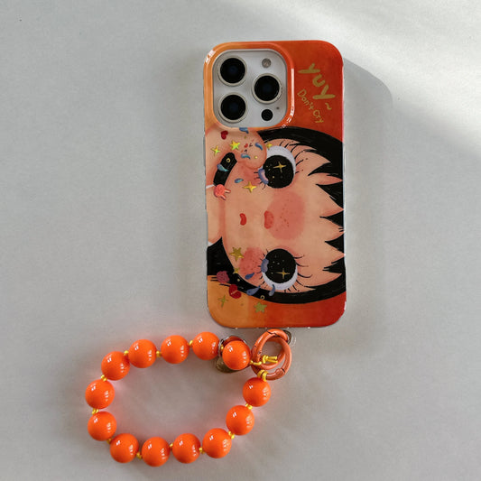 Cartoon Crying Girl iPhone Case With Beaded Wrist Strap