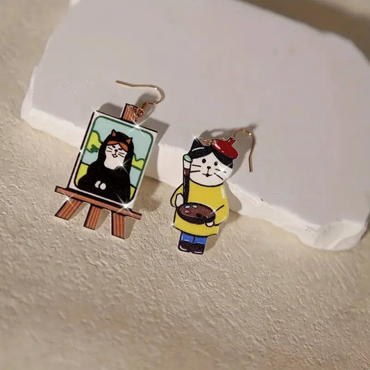 Cat Painter Dangly Earrings