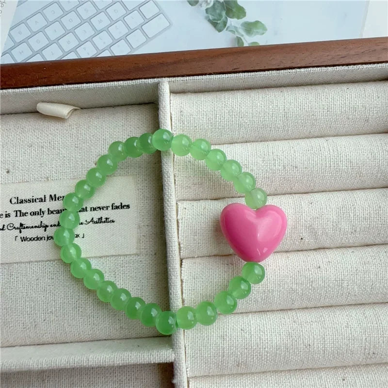 Pop Colour Beaded Heart Charm Bracelet