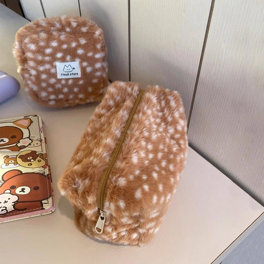 Plush Deer Pattern Zipper Pouch - Ice Cream Cake