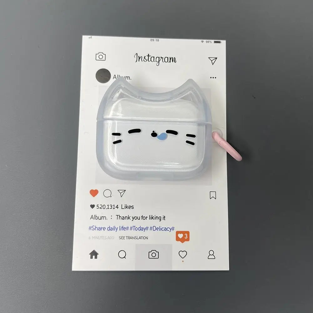 Anti-Fall Sleepy Cat Earphone Case with Keyring Shockproof Earbuds Cover Anti-scratch Dustproof for Airpods 4 3 2 1/ Pro/Pro2 - Ice Cream Cake