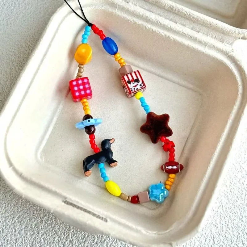 Rainbow Dachshund Beaded Wrist Strap