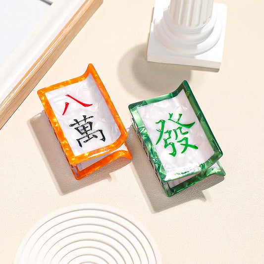 Acrylic Glossy Mahjong Tile Hair Claw Clip
