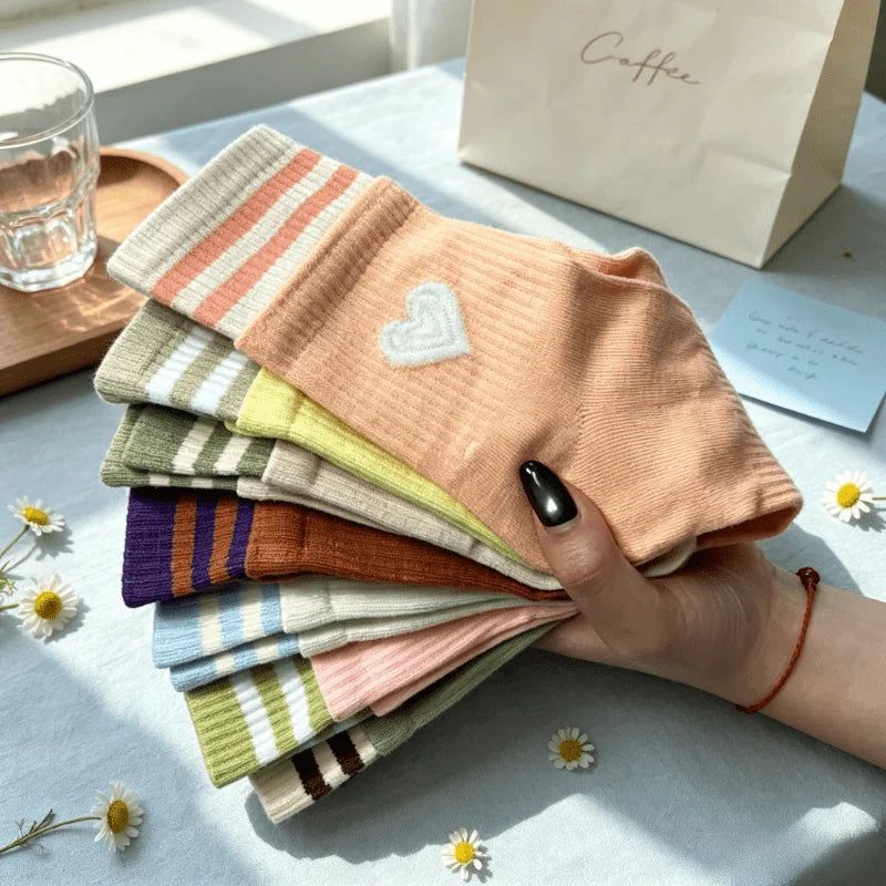 Hearts and Stripes Crew Sock Set (Set of 8 Pairs)